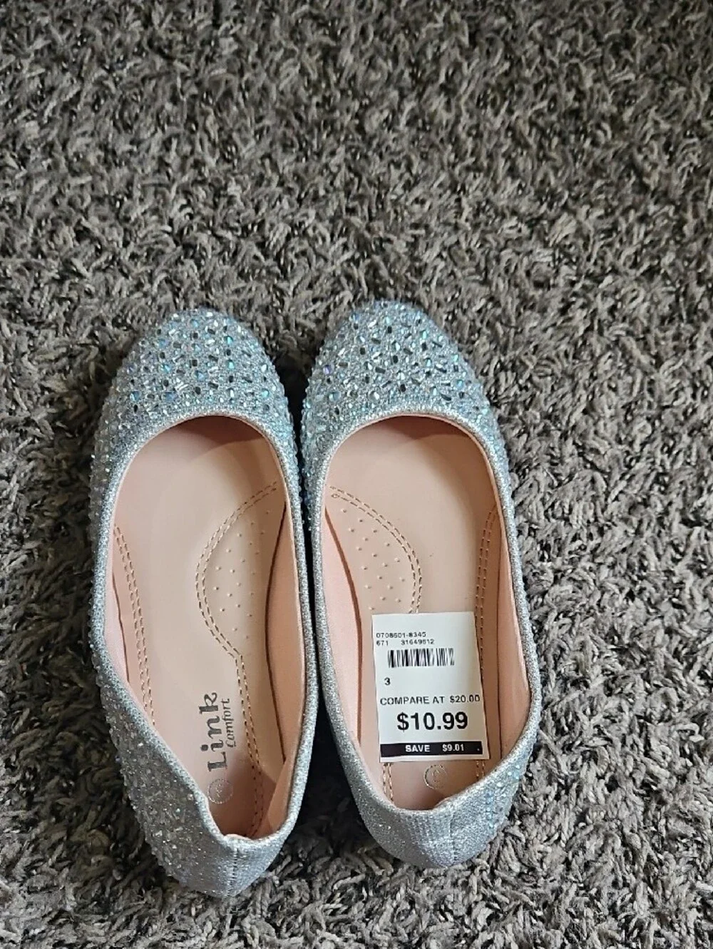 Girls Sparkle Rhinestone Ballet Flats - Silver